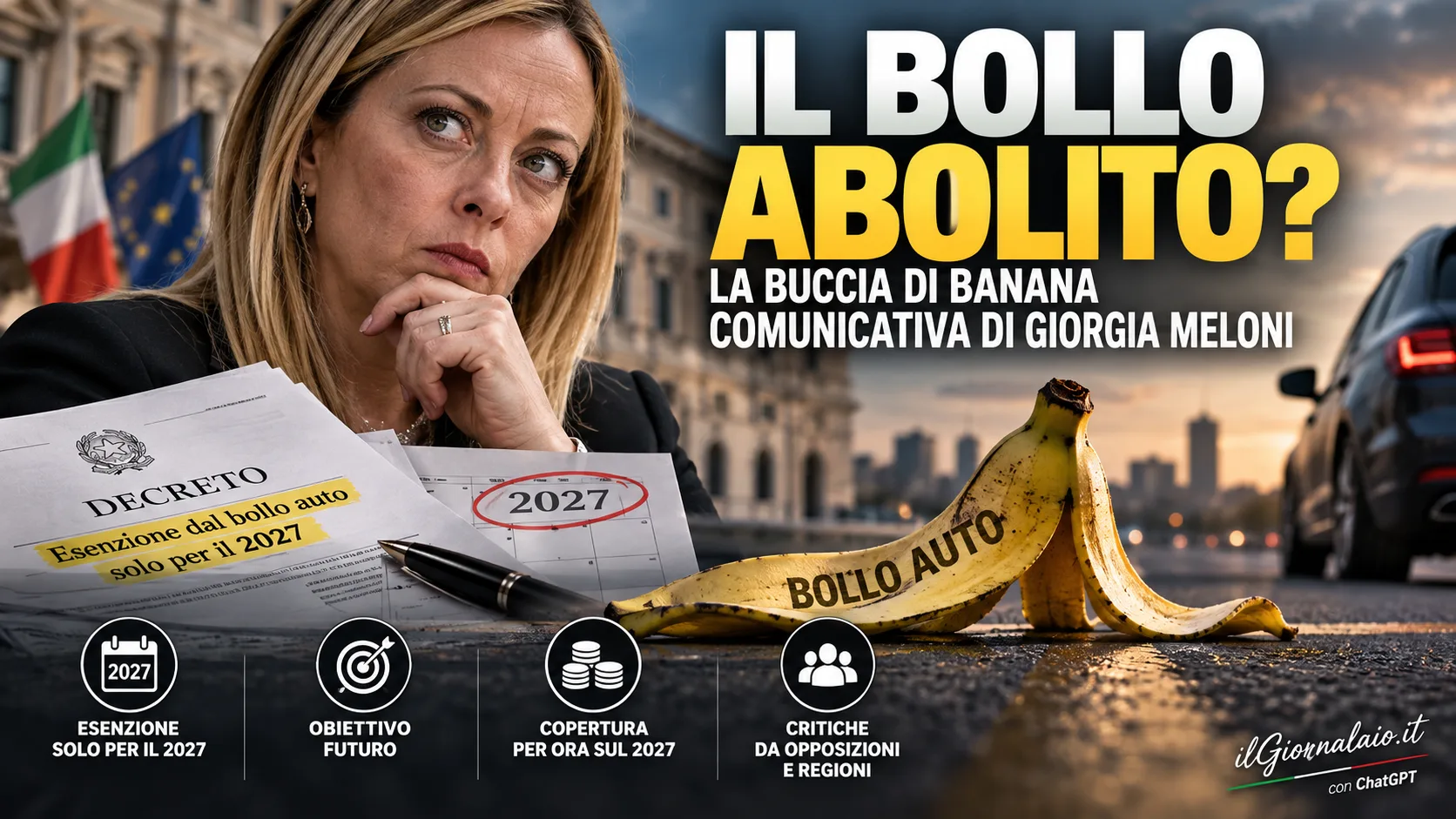 Il bollo abolito? La buccia di banana comunicativa di Giorgia Meloni