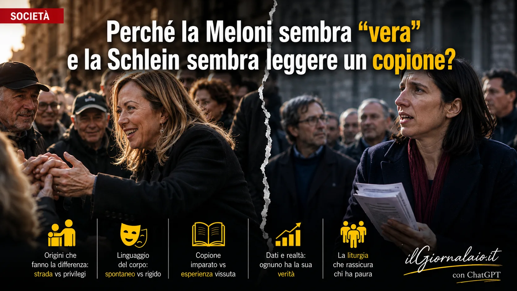 Perché la Meloni sembra "vera" e la Schlein sembra leggere un copione?